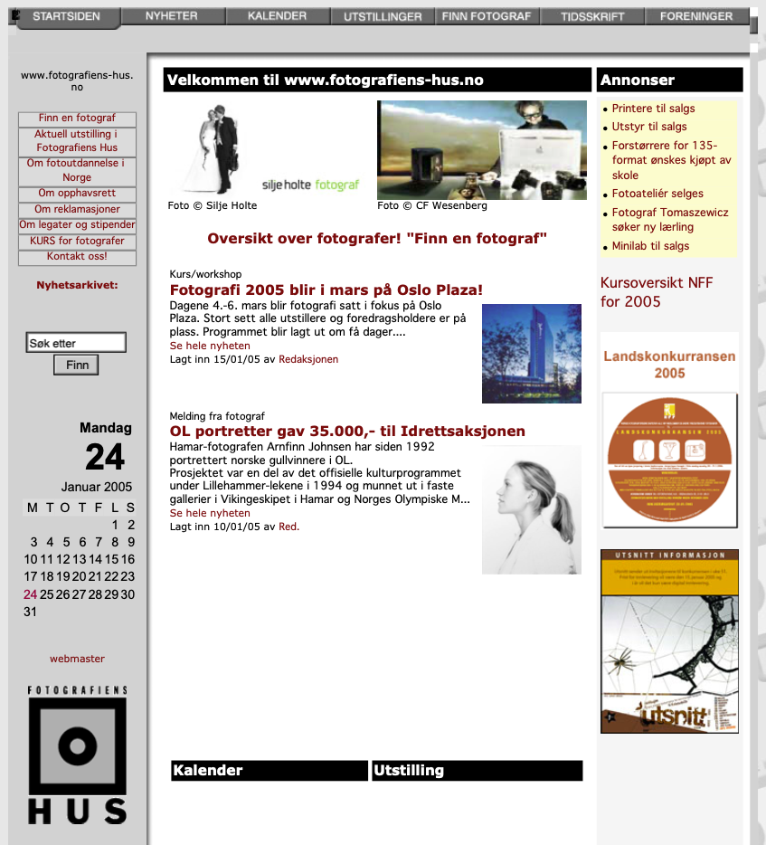 Websiden fotografiens-hus.no – anno 2005